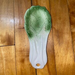 Vintage Celery Dish or Spoon Plate Shaped like Bokchoy Ceramic Made in Japan